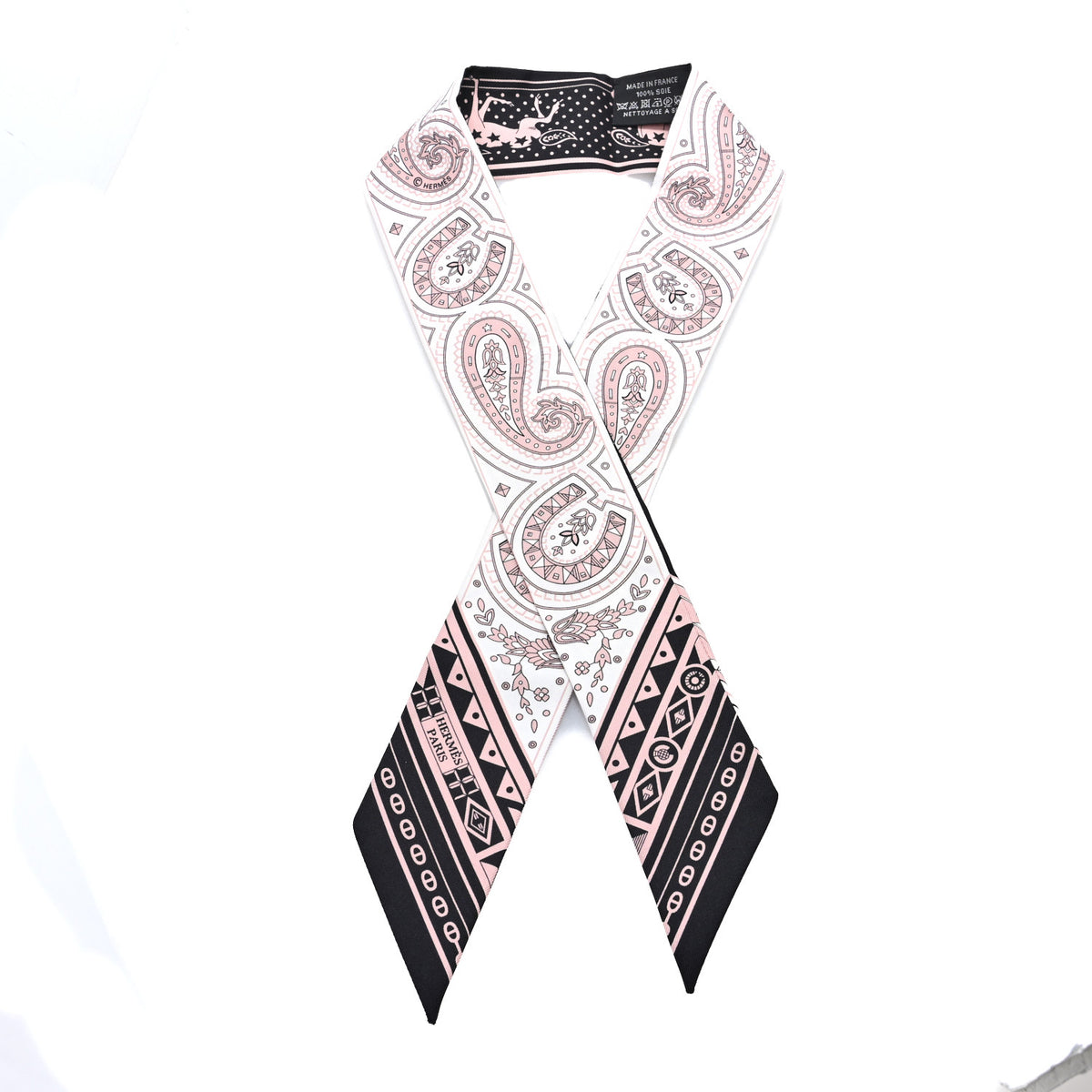 Silk Cheval De Coeur Bandana Twilly Black White Vieux Rose