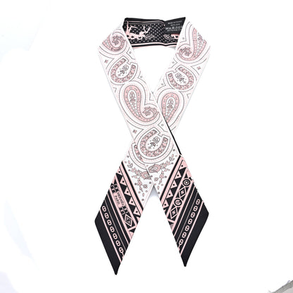Hermes Silk Cheval De Coeur Bandana Twilly Black White Vieux Rose 1 of 3