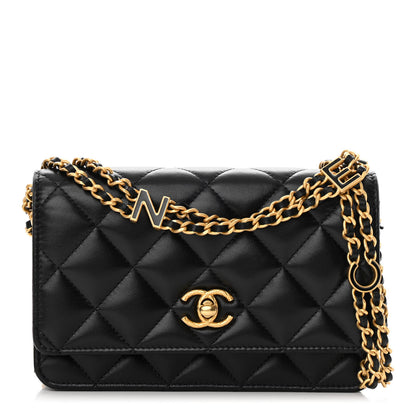 Chanel Lambskin Quilted Logo WOC Wallet On Chain Black 1 of 15