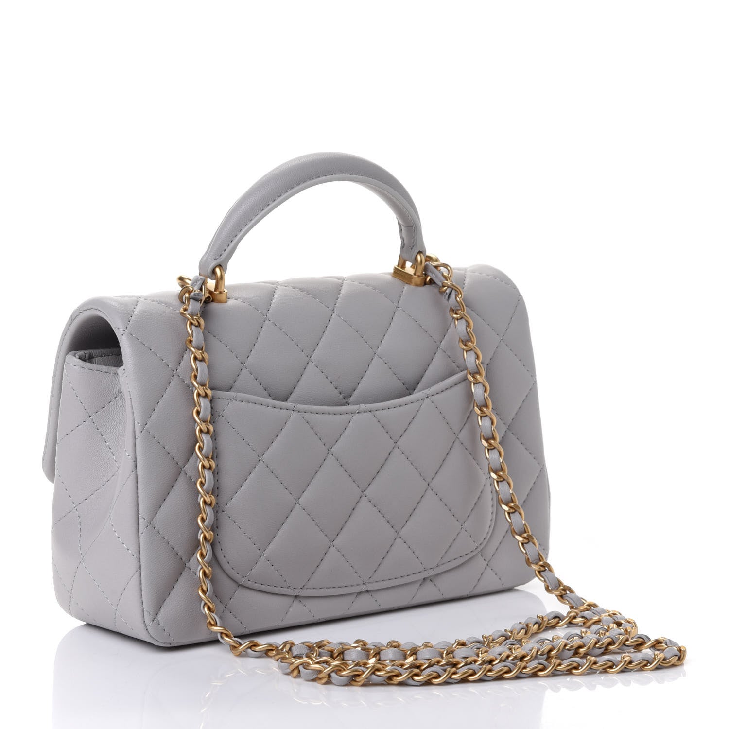 Chanel Lambskin Quilted Mini Top Handle Rectangular Flap Grey 2 of 4