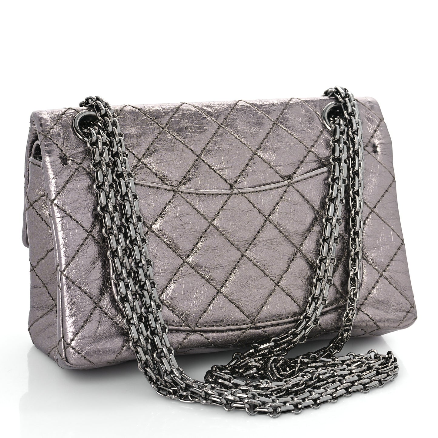 Metallic Aged Calfskin Quilted 2.55 Reissue 224 Flap Silver
