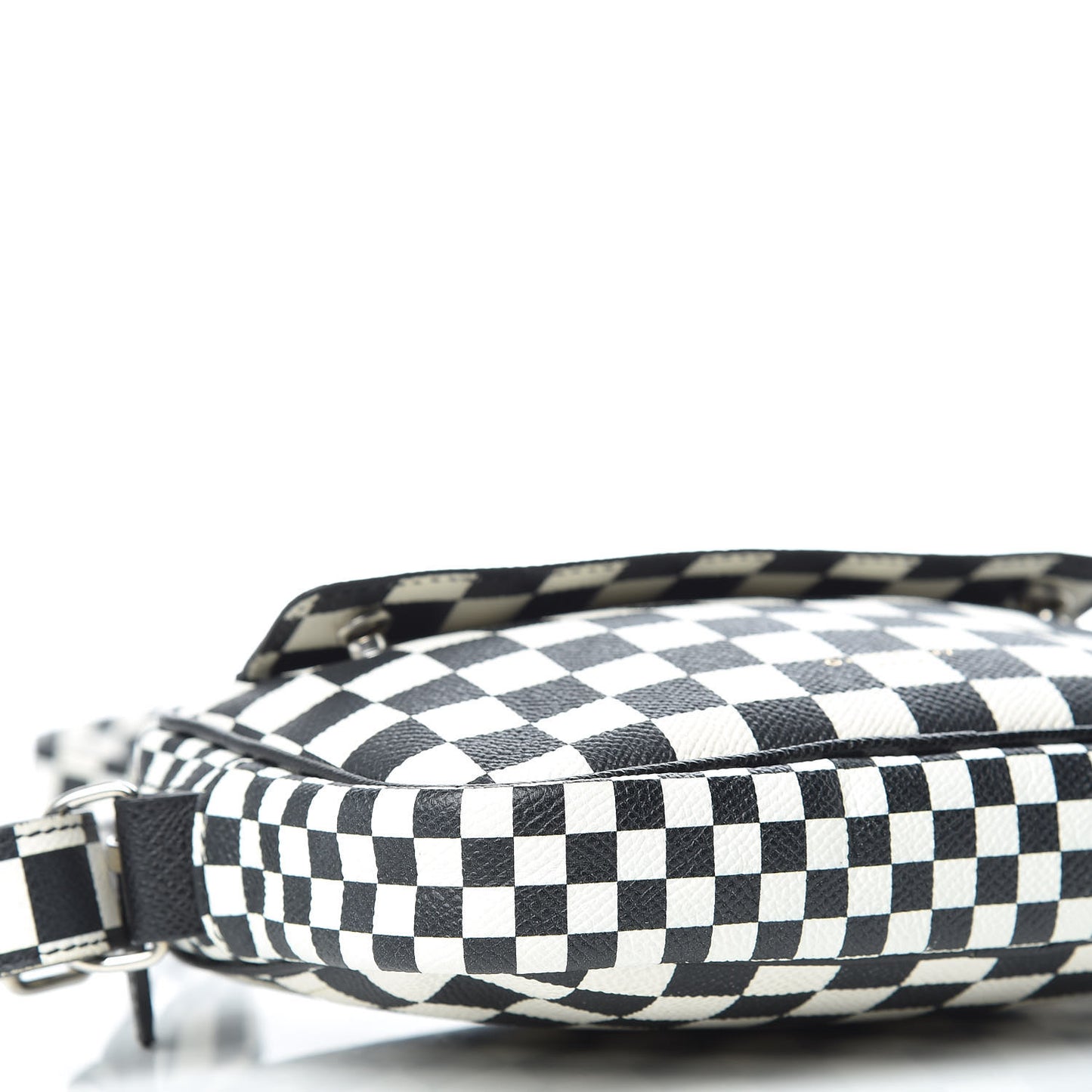 Grained Calfskin Checkered Print Messenger Black White