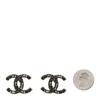 Chanel Crystal CC Camellia Earrings Ruthenium 2 of 4