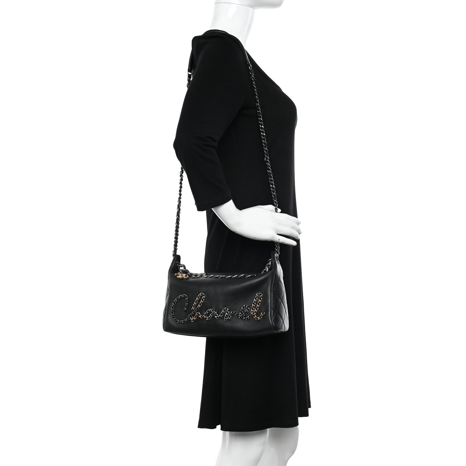 Chanel Calfskin Chain 20s Signature Hobo Black 2 of 10