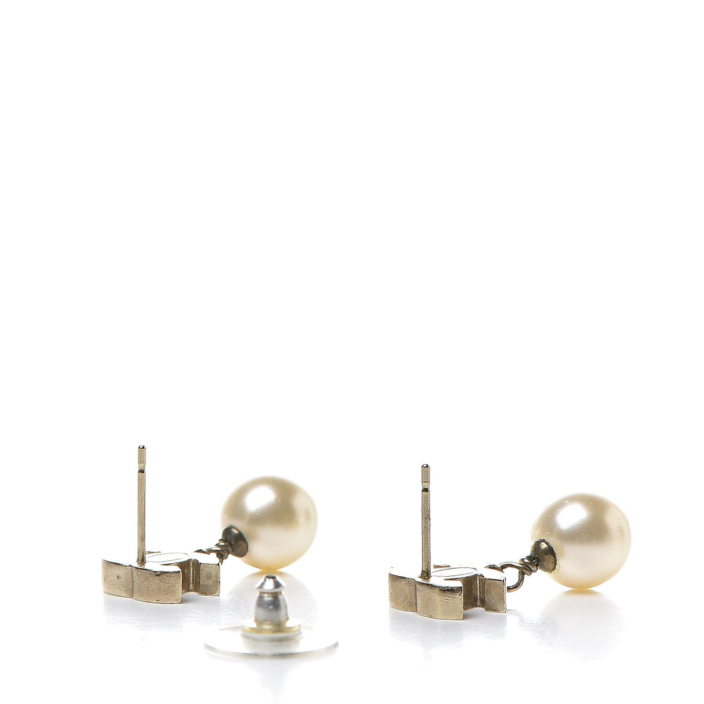 Pearl Enamel CC Drop Earrings White Gold