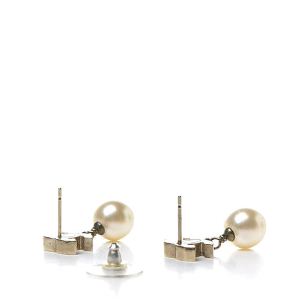 Chanel Pearl Enamel CC Drop Earrings White Gold 3 of 4