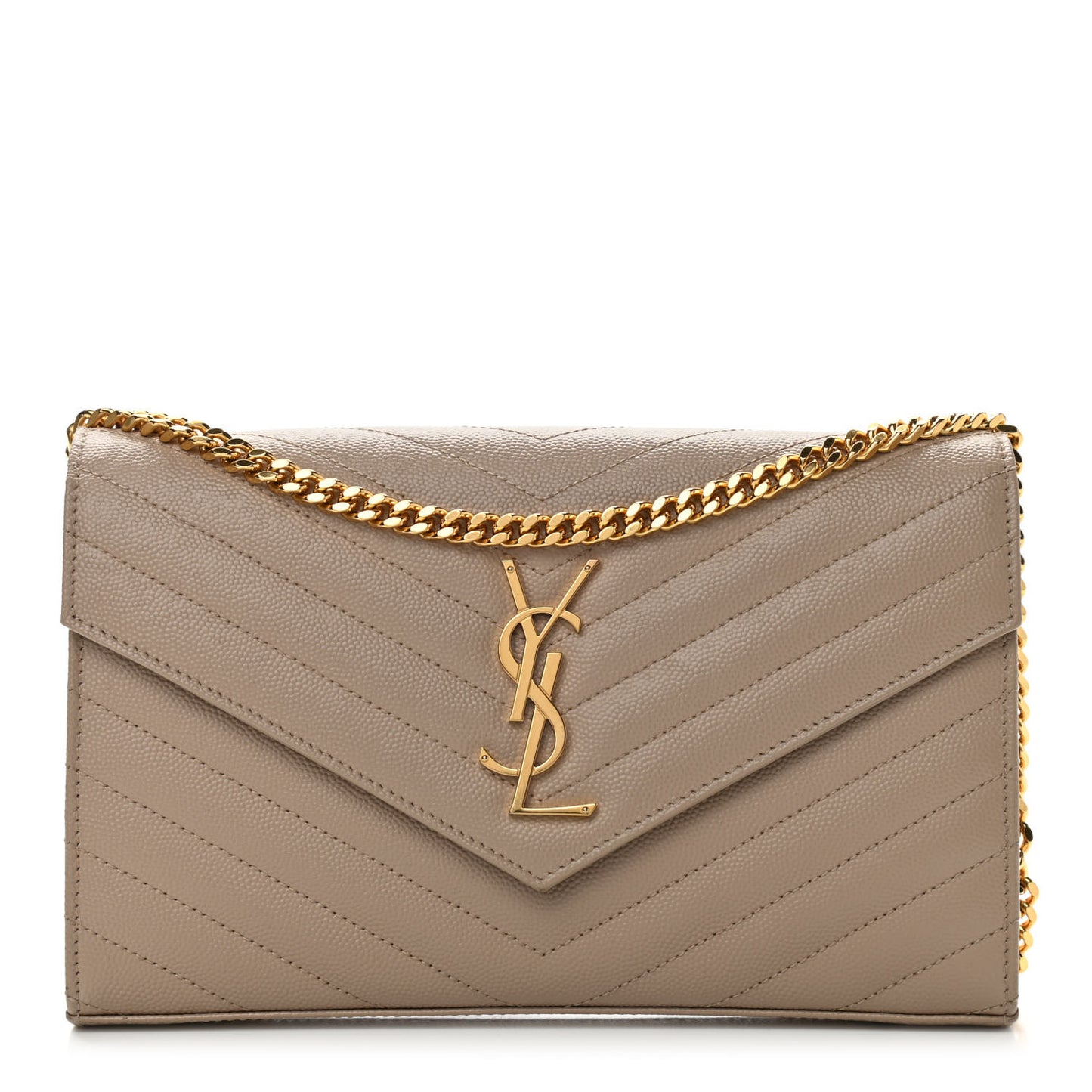 Grain De Poudre Matelasse Chevron Monogram Chain Wallet Dark Beige