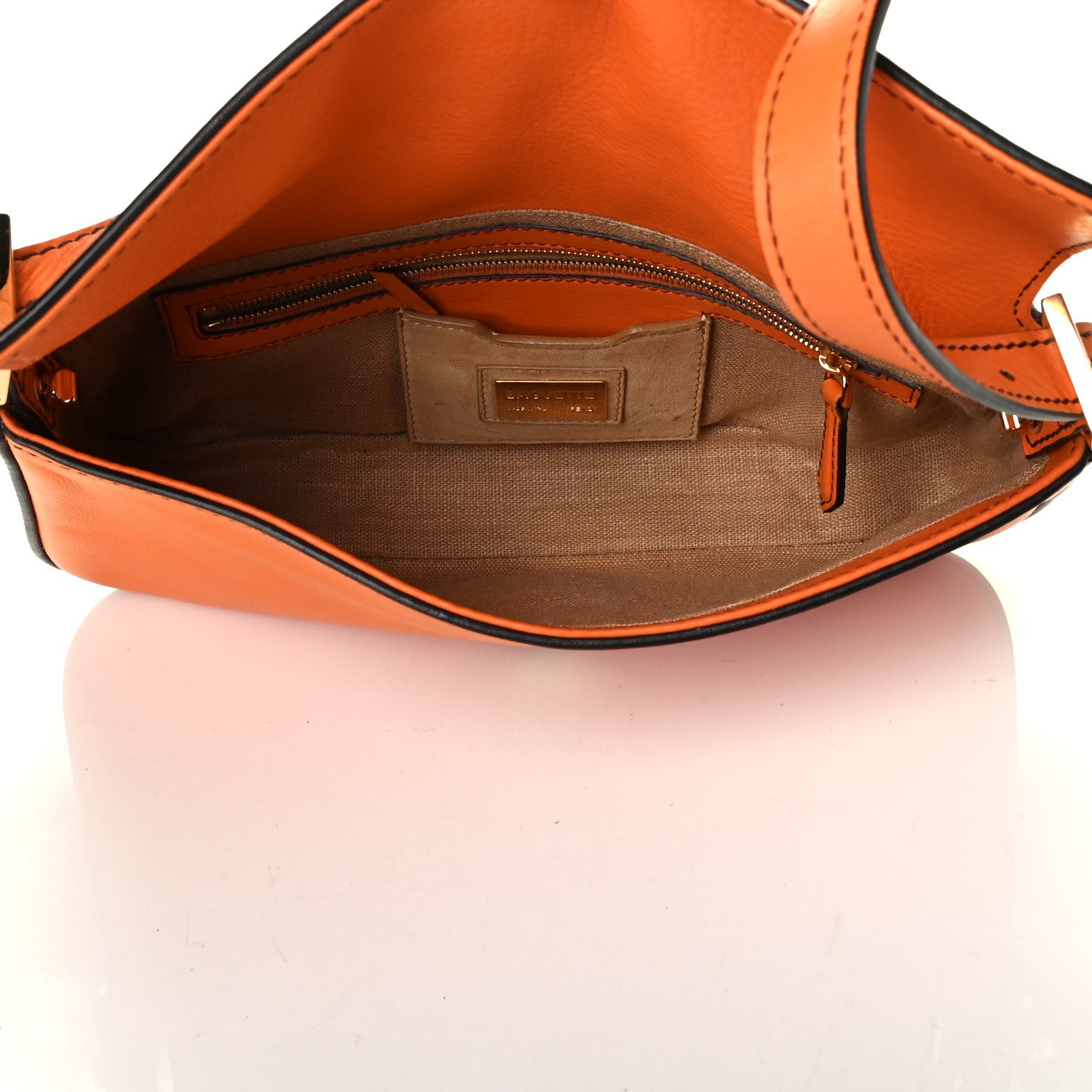 Fendi Vitello Flamingo Enamel Interchangeable Strap Baguette Orange Black Tobacco 4 of 7