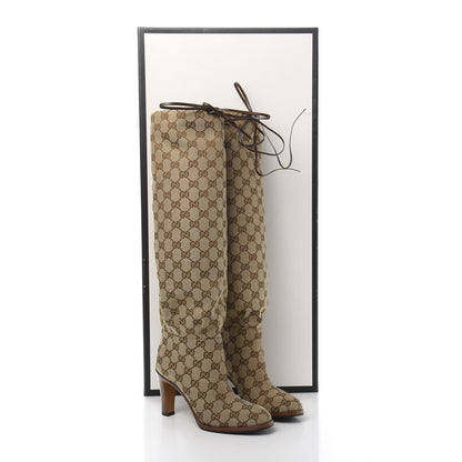 Gucci Monogram Malaga Kid Lisa Mid Heel Boots 35 Beige Ebony 8 of 8