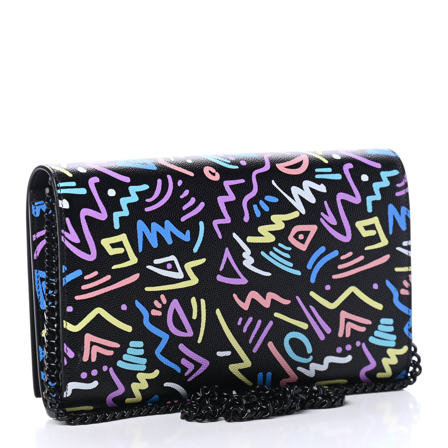 Grain De Poudre Medium Classic Monogram Multicolor Graphic Print Chain Wallet Black