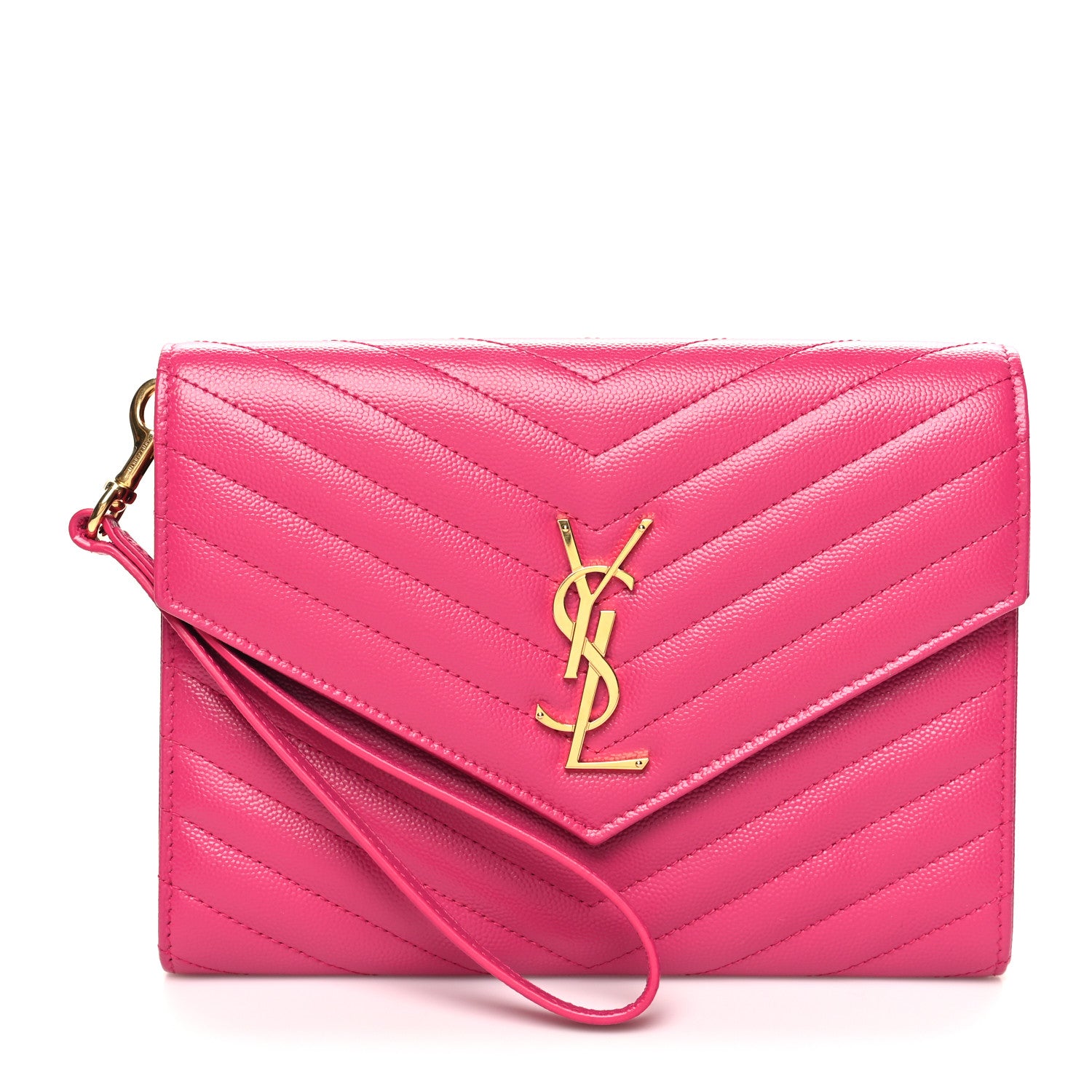 Saint Laurent Grain De Poudre Matelasse Chevron Monogram Envelope Clutch Fuxia Couture 1 of 11