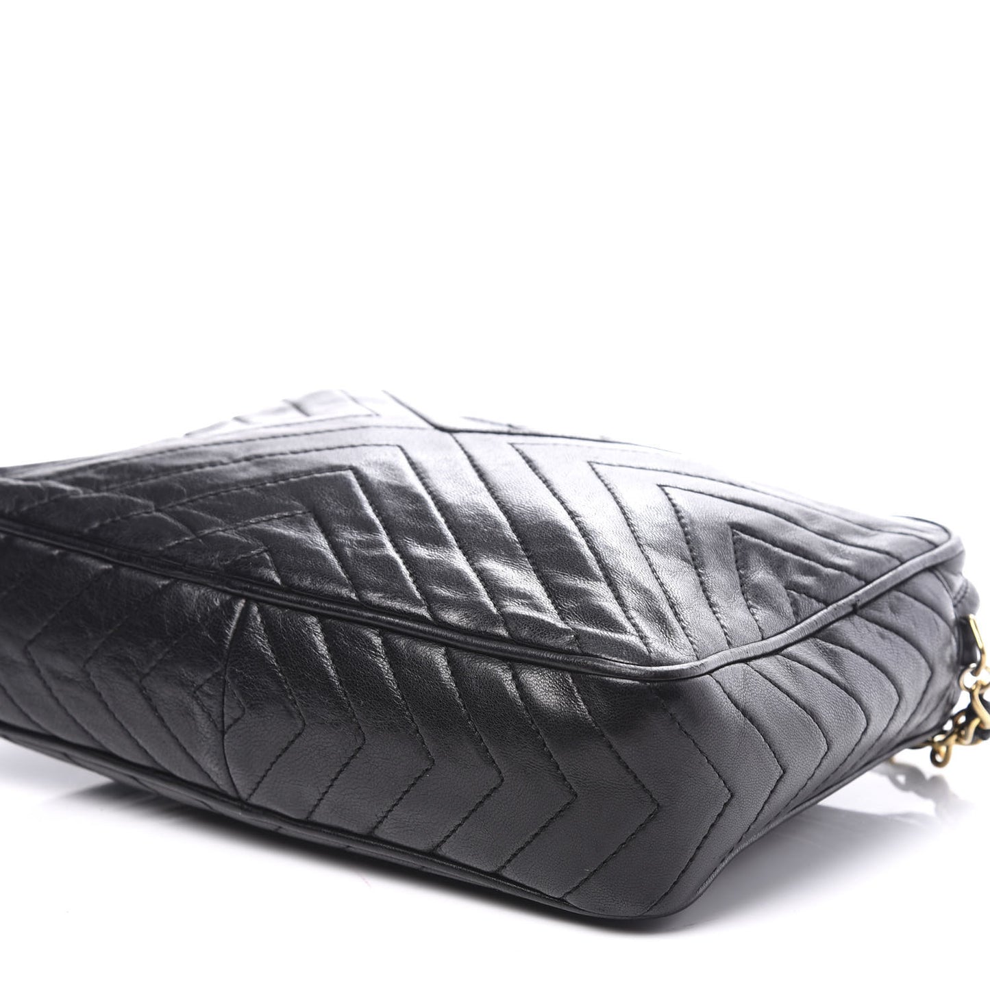 Lambskin Chevron Quilted Tassel Camera Case Black