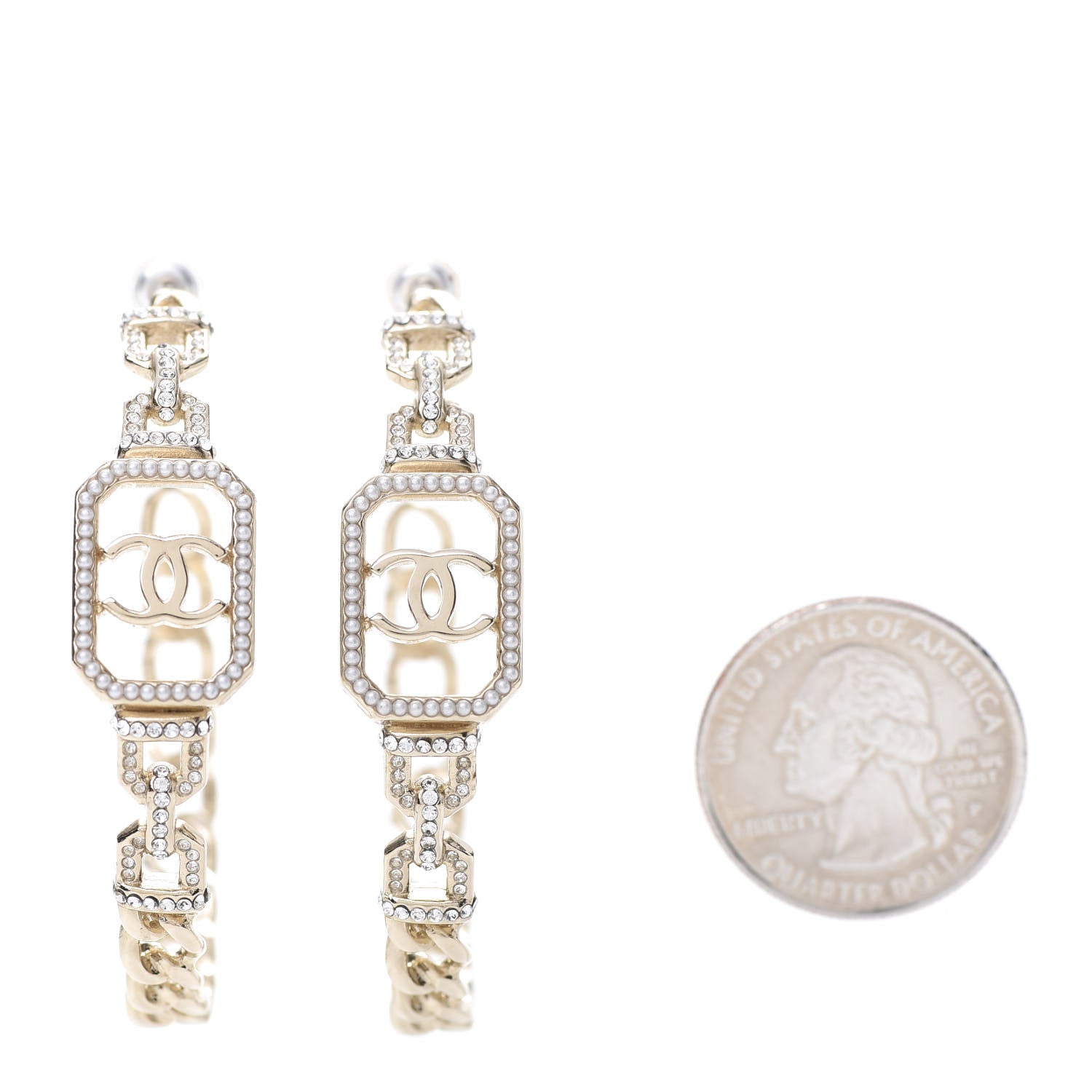 Chanel Crystal CC Vendome Hoop Earrings Gold 2 of 5