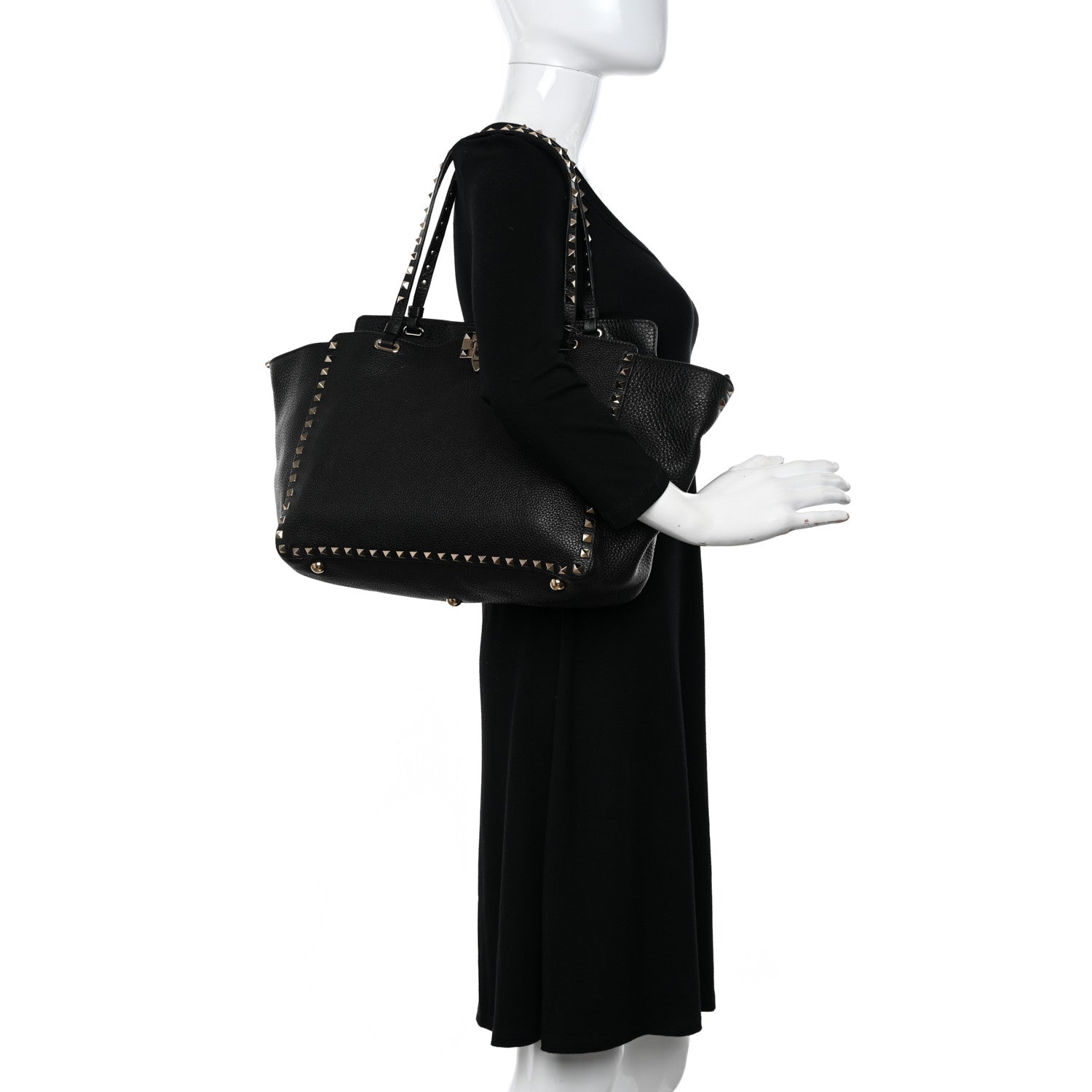 Valentino Garavani Pebbled Calfskin Medium Rockstud Tote Black 2 of 9