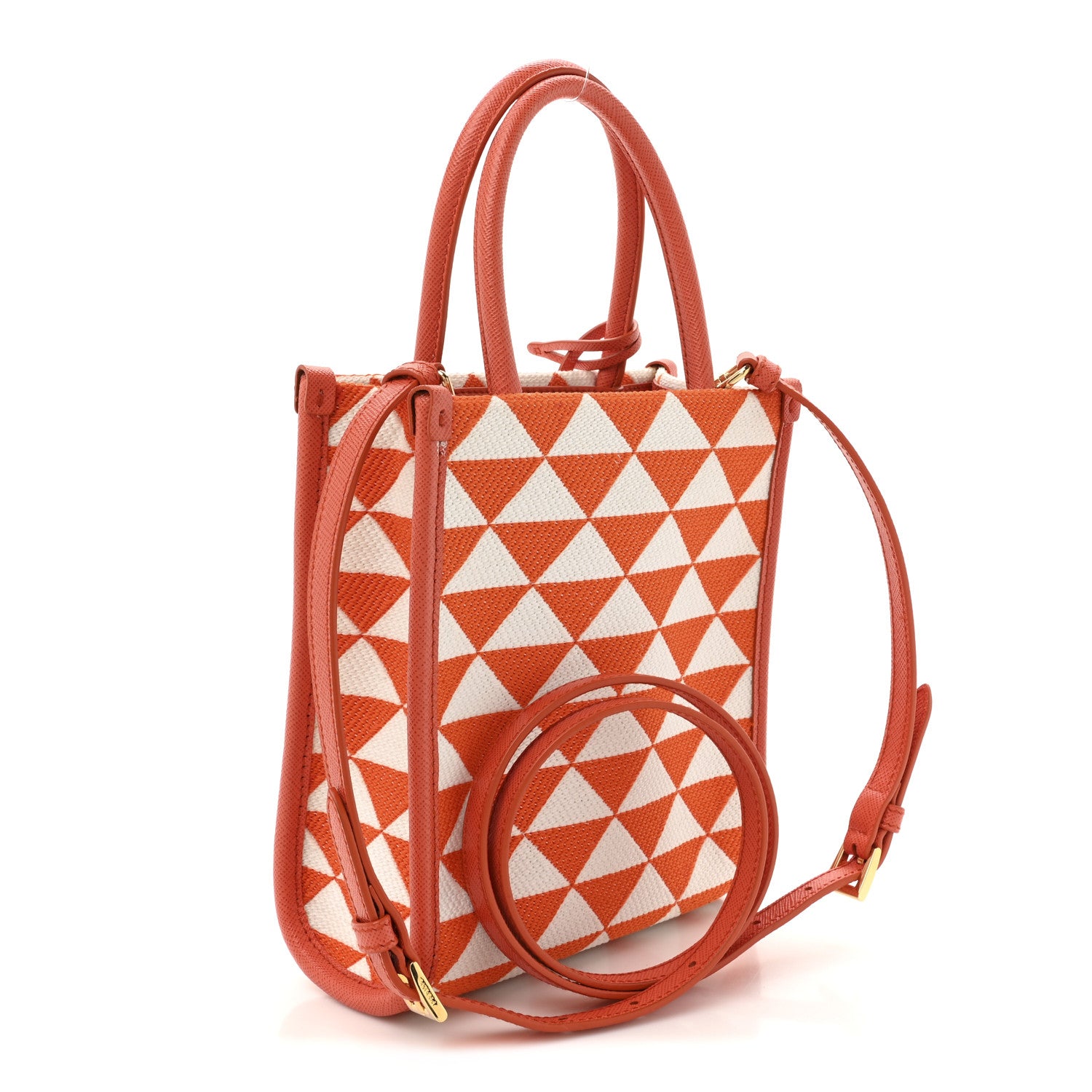 Prada Jacquard Saffiano Triangolo Symbole Embroidered Micro Tote Arancio White 3 of 9