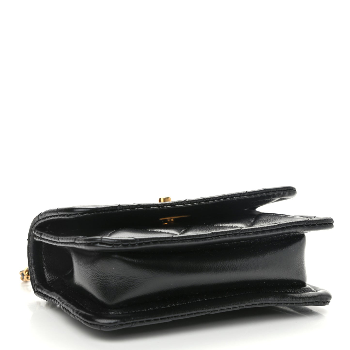 Shiny Lambskin Quilted Extra Mini Flap Black