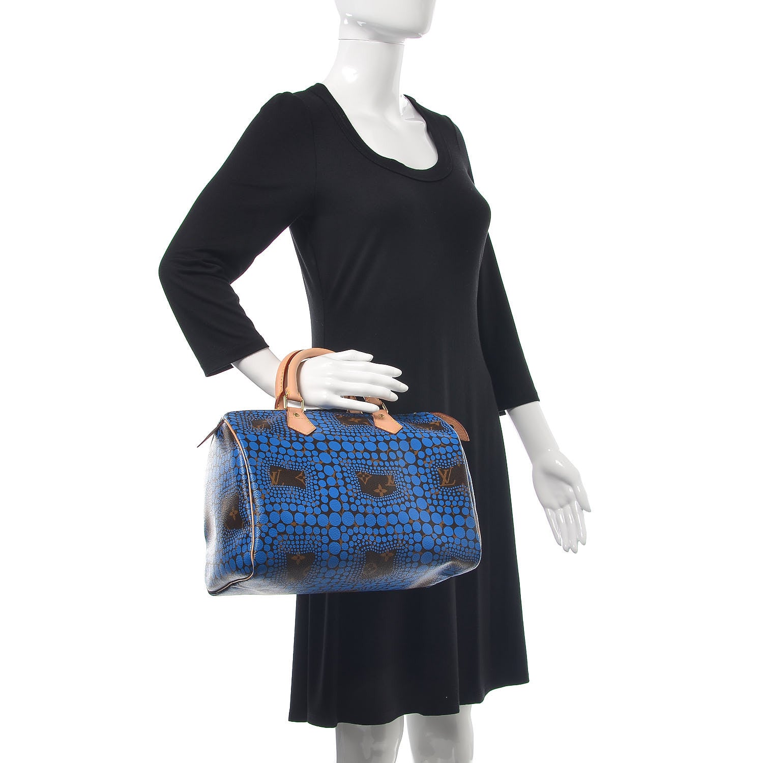 Louis Vuitton Monogram Kusama Town Speedy 30 Blue 2 of 9