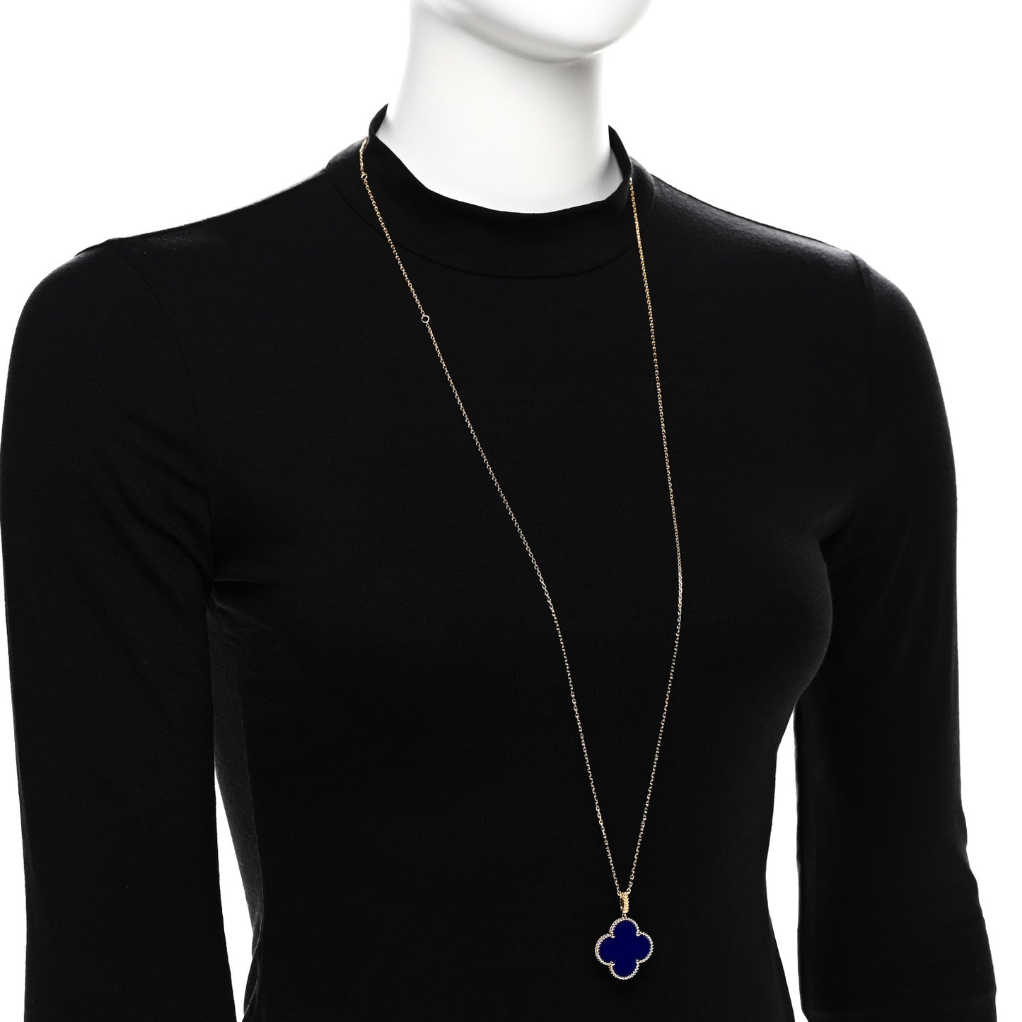 18K Yellow Gold Blue Agate Magic Alhambra Long Necklace