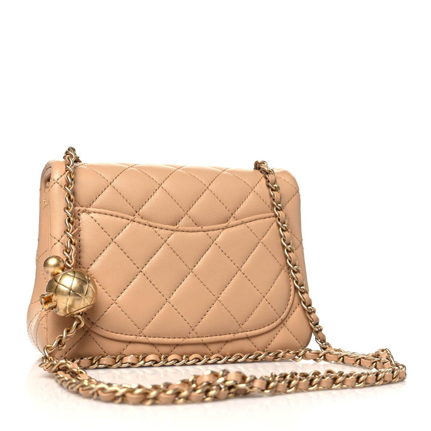 Lambskin Quilted Mini Pearl Crush Flap Beige