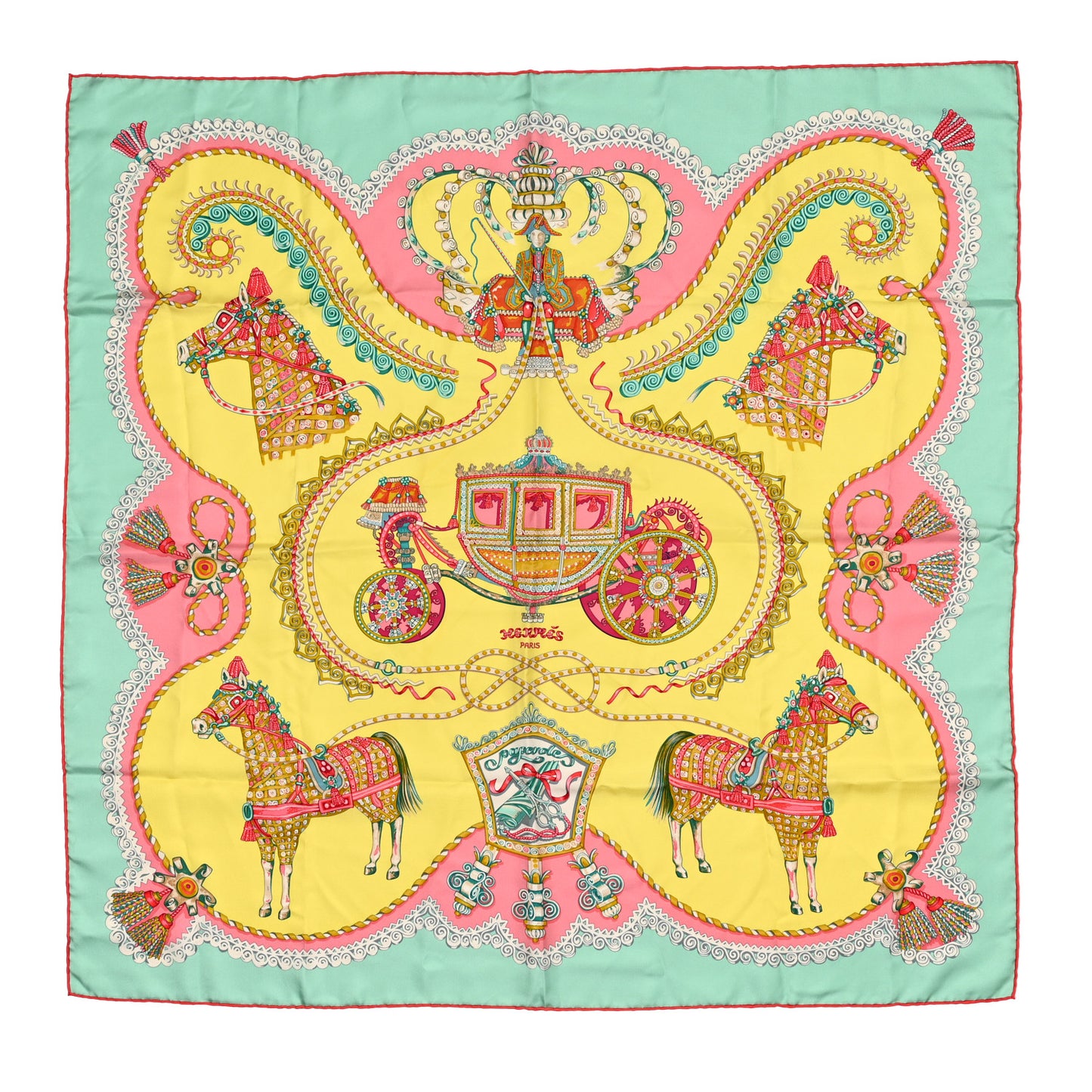 Silk Paperoles Scarf 90 Jaune Soufre Vert D Eau Rose