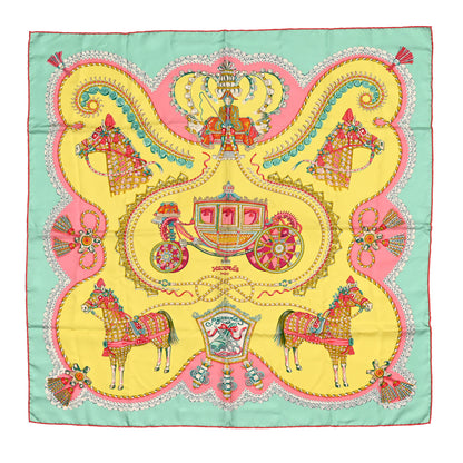 Hermes Silk Paperoles Scarf 90 Jaune Soufre Vert D Eau Rose 1 of 5