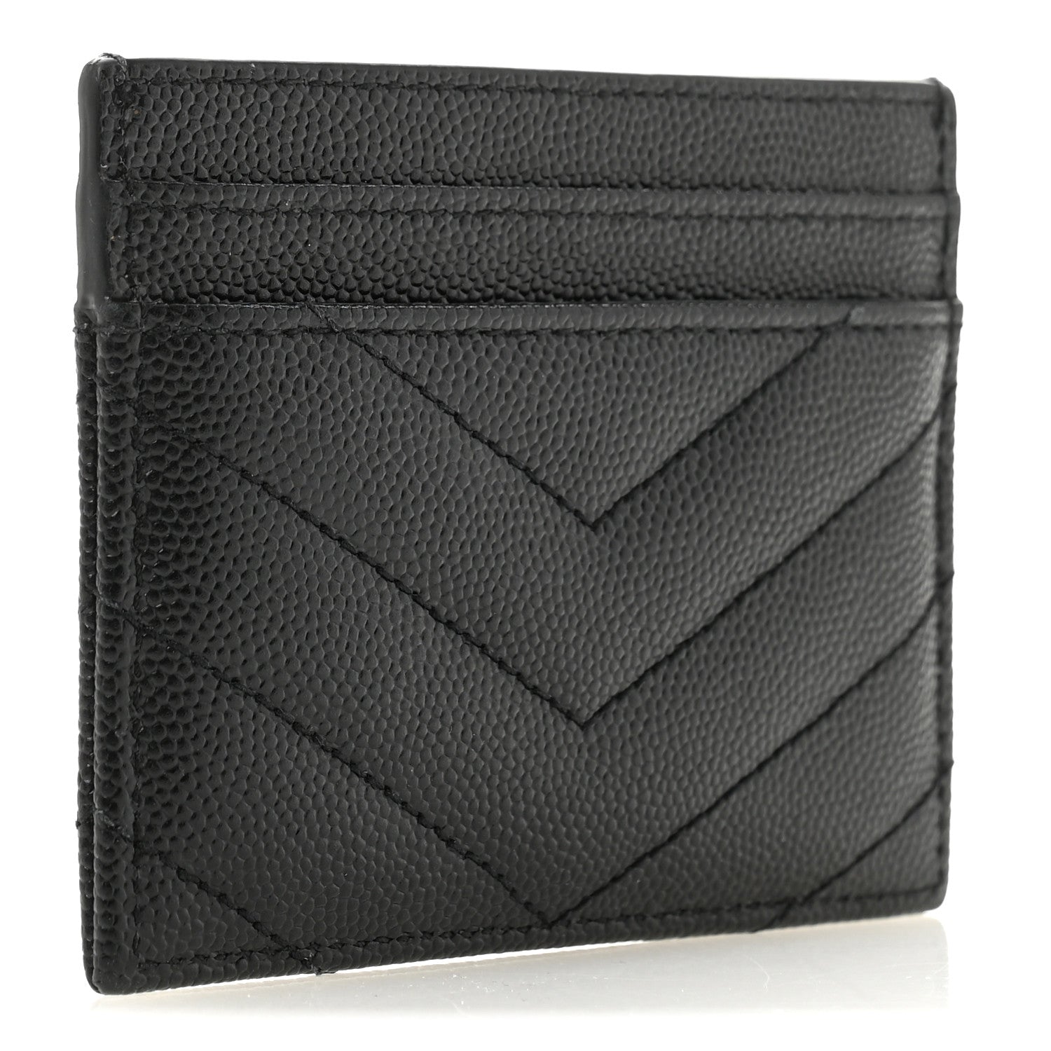 Saint Laurent Grain De Poudre Matelasse Chevron Monogram Credit Card Case Black 3 of 10