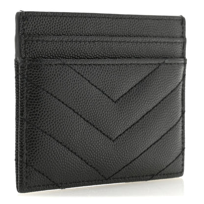 Saint Laurent Grain De Poudre Matelasse Chevron Monogram Credit Card Case Black 3 of 10
