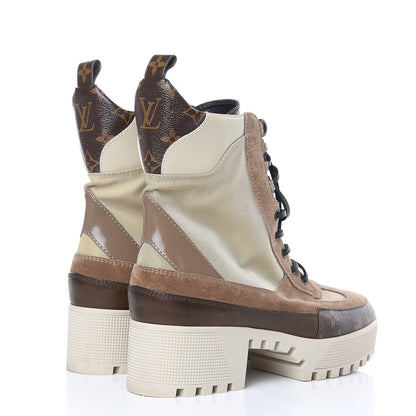 Louis Vuitton Suede Calfskin Monogram Laureate Platform Desert Boots 41 Beige 4 of 9