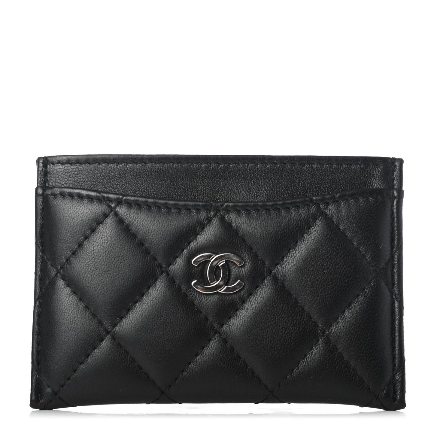 Lambskin Quilted Card Holder Black