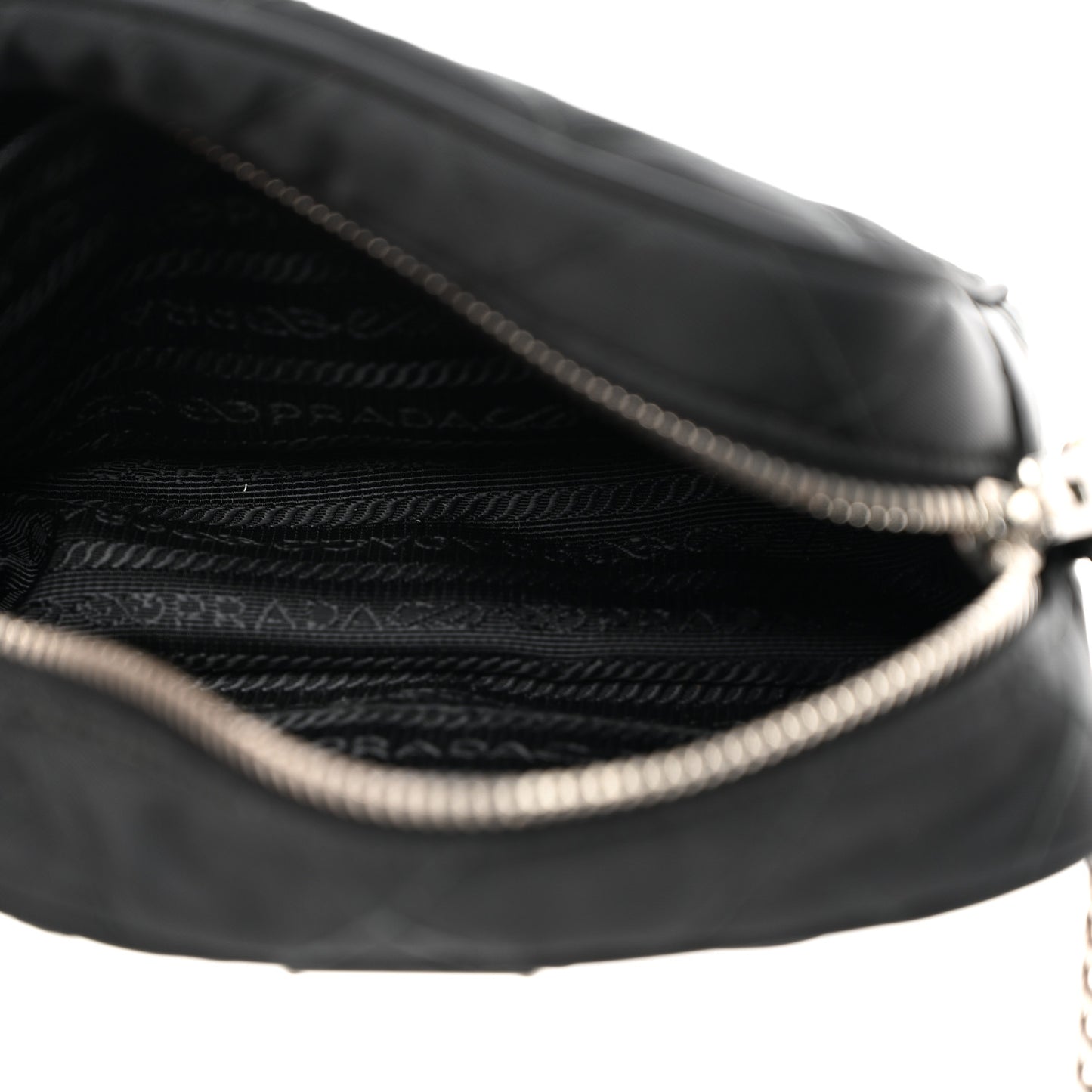 Nylon Tessuto Impuntu Quilted Chain Crossbody Black