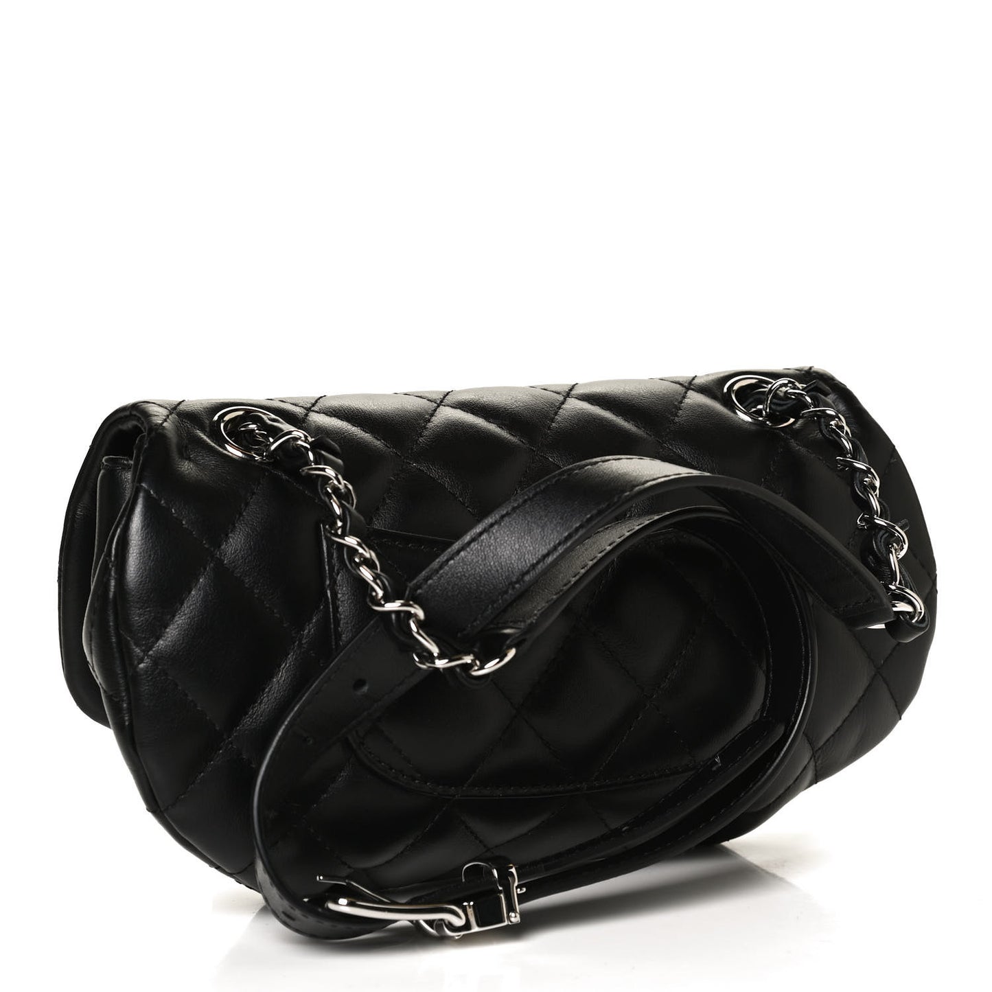 Calfskin Quilted CC Uniform Flap Belt Bag Black