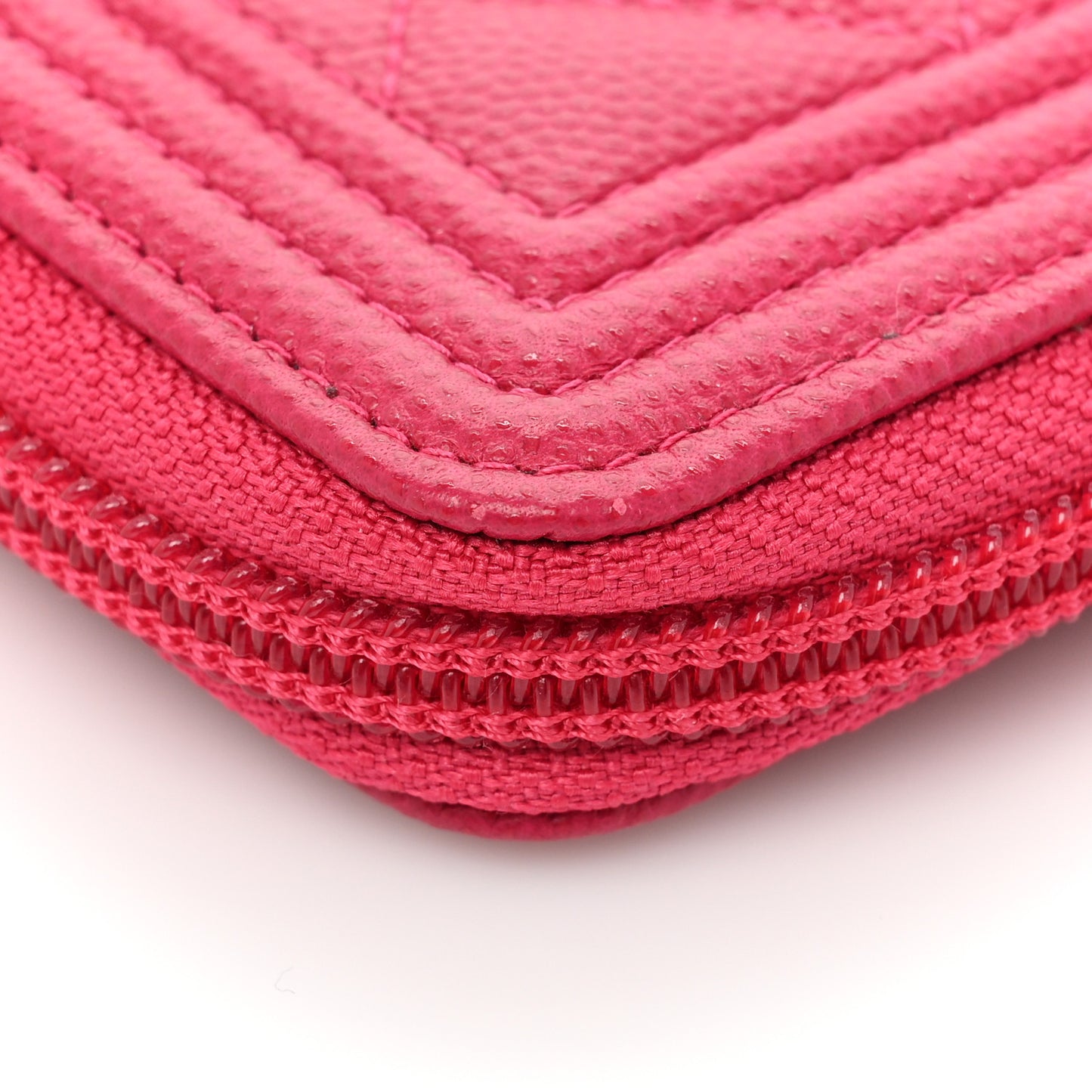 Caviar Quilted Small Boy Zip Around Wallet Fuchsia
