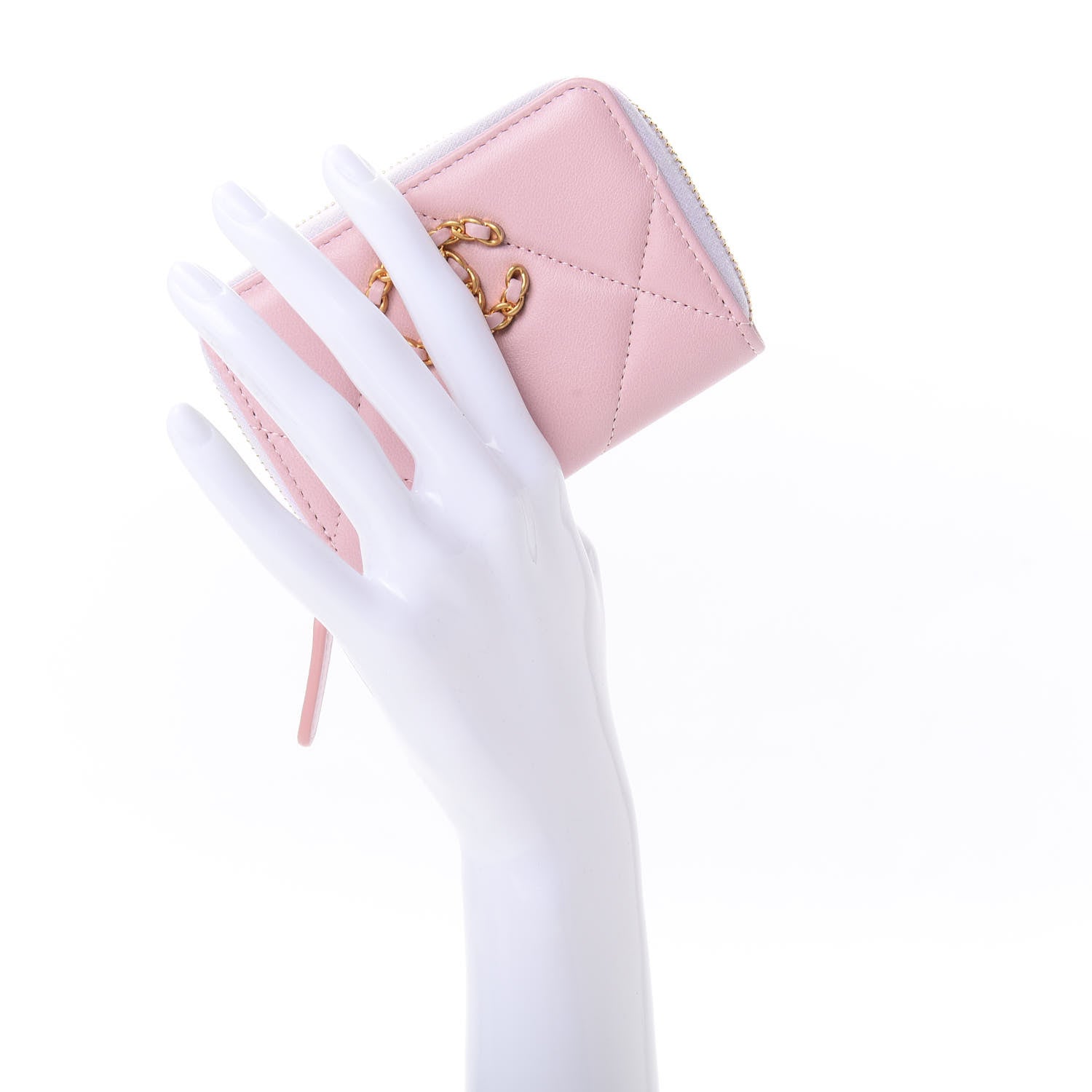 Chanel Lambskin Quilted 19 Zip Around Coin Purse Wallet Light Pink 2 of 8