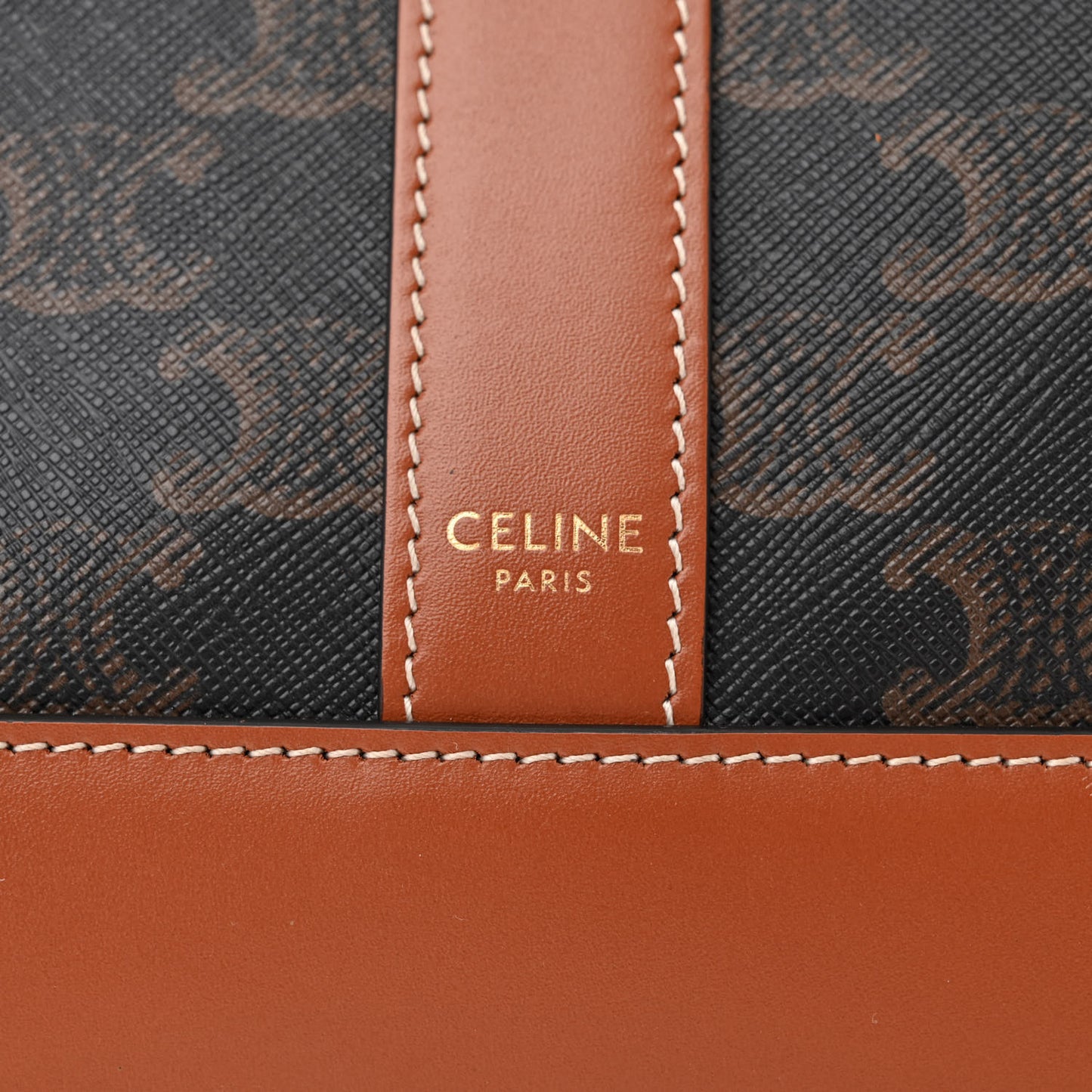 Triomphe Canvas Calfskin Medium Bucket Bag Tan