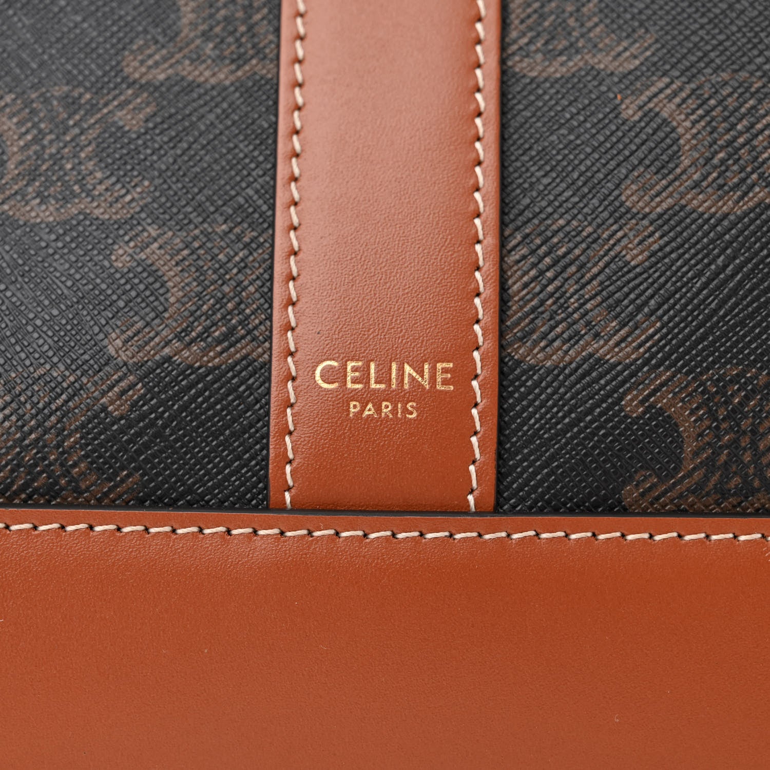 Celine Triomphe Canvas Calfskin Medium Bucket Bag Tan 13 of 15