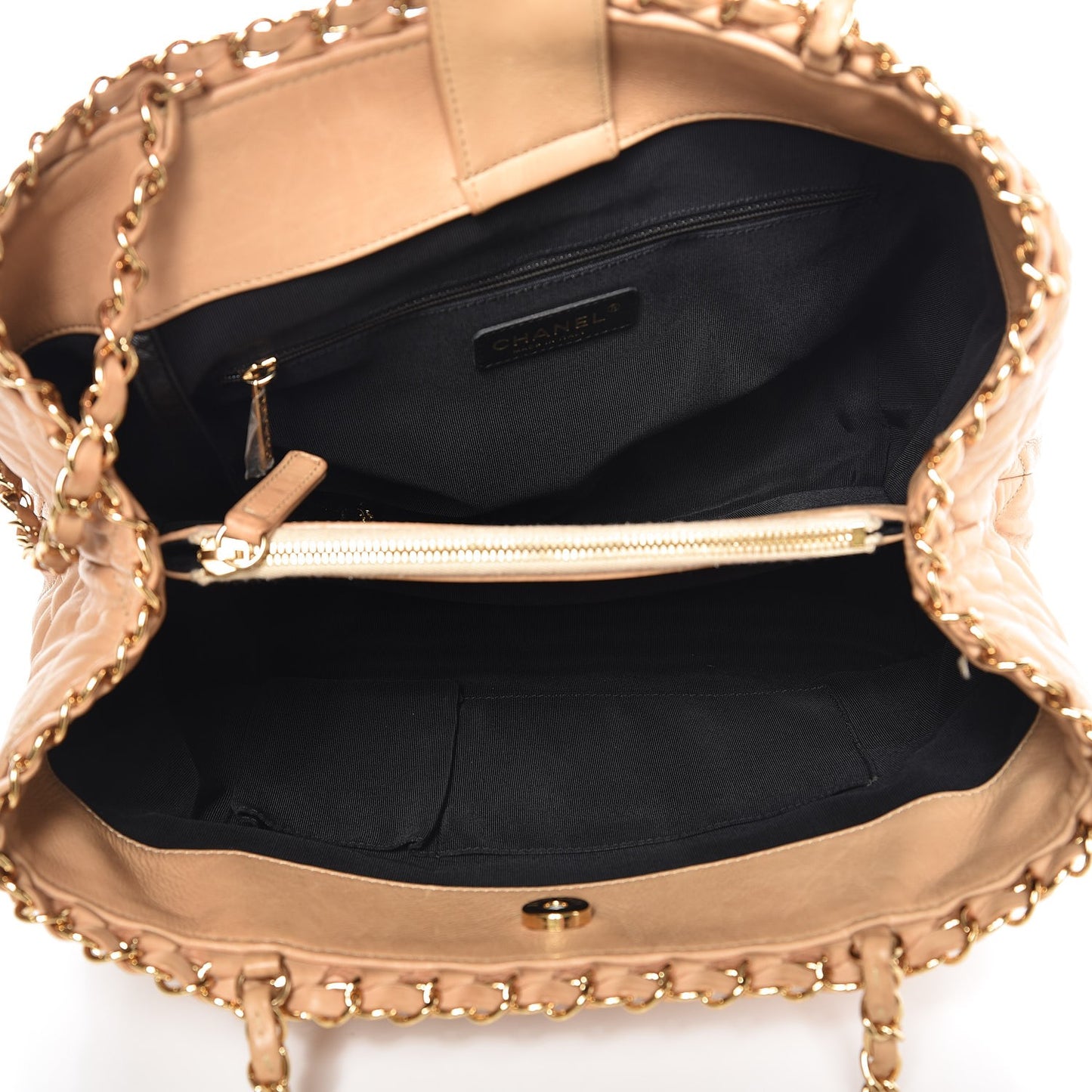 Calfskin Quilted Small Chain Me Tote Light Beige