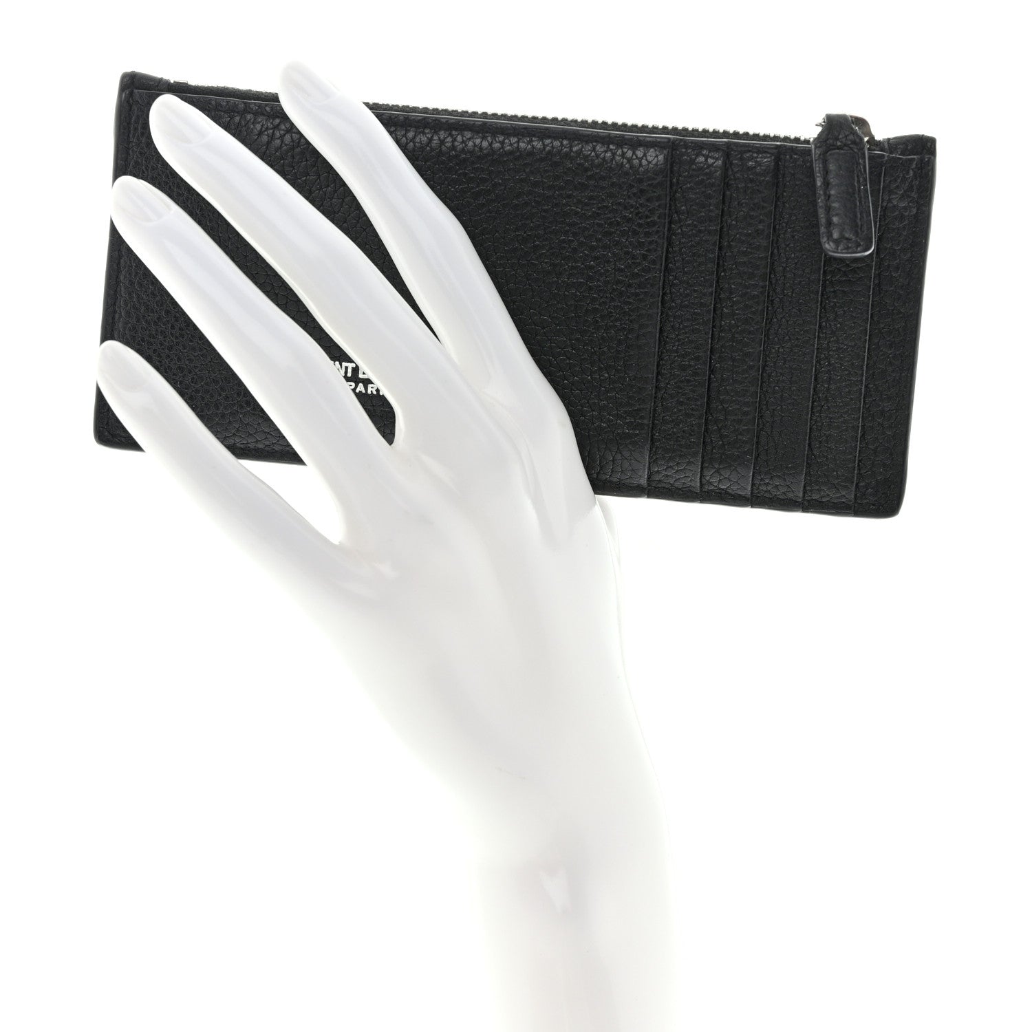 Saint Laurent Grained Calfskin 5 Fragments Zip Pouch Card Holder Black 2 of 10