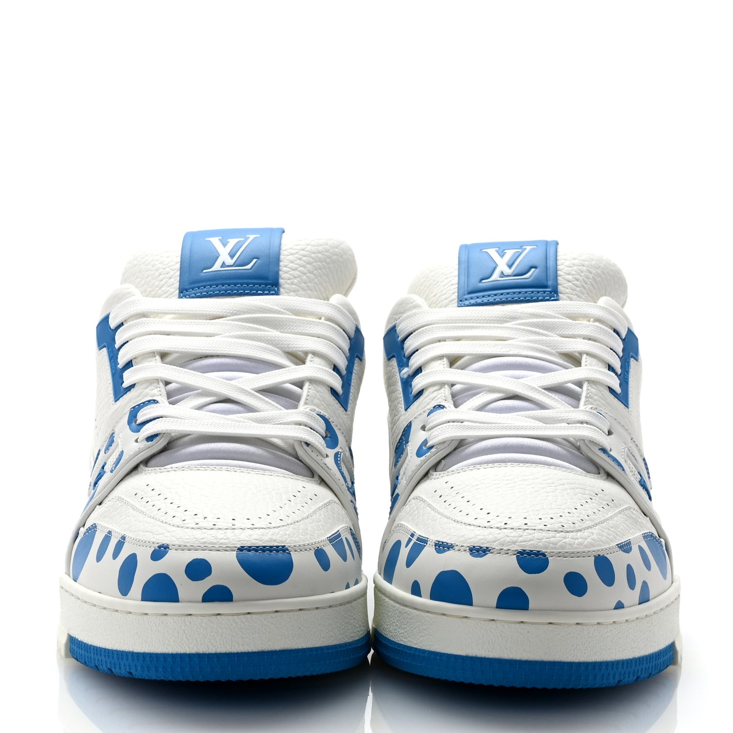 LV X YK Calfskin Printed Mens Infinity Dots Trainer Sneakers 11 White Blue