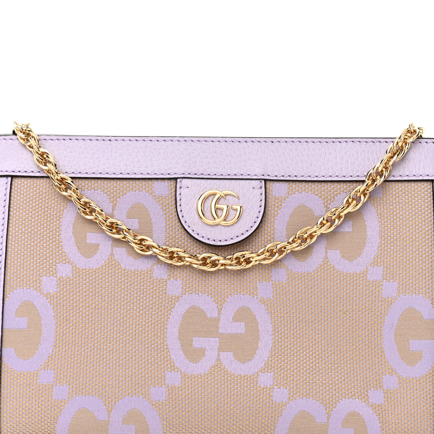 Monogram Jumbo GG Textured Dollar Calfskin Small Ophidia Chain Shoulder Bag Beige Lapis