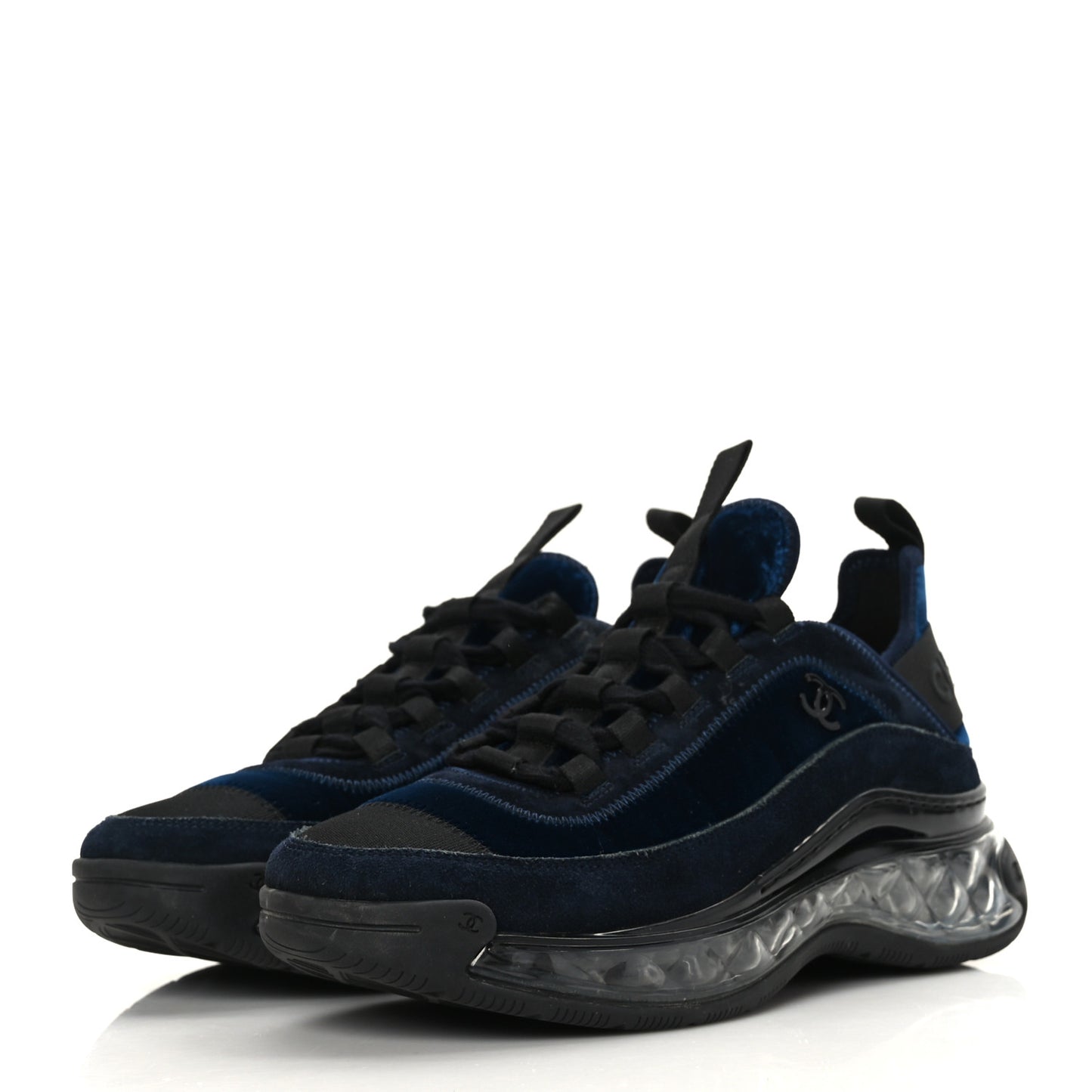 Suede Calfskin Velvet Grosgrain CC Sneakers Navy Blue Black
