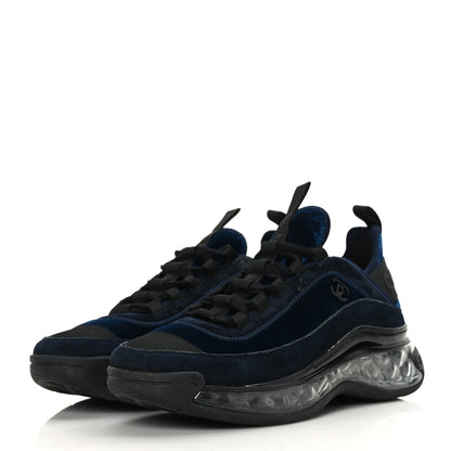 Chanel Suede Calfskin Velvet Grosgrain CC Sneakers Navy Blue Black 3 of 8