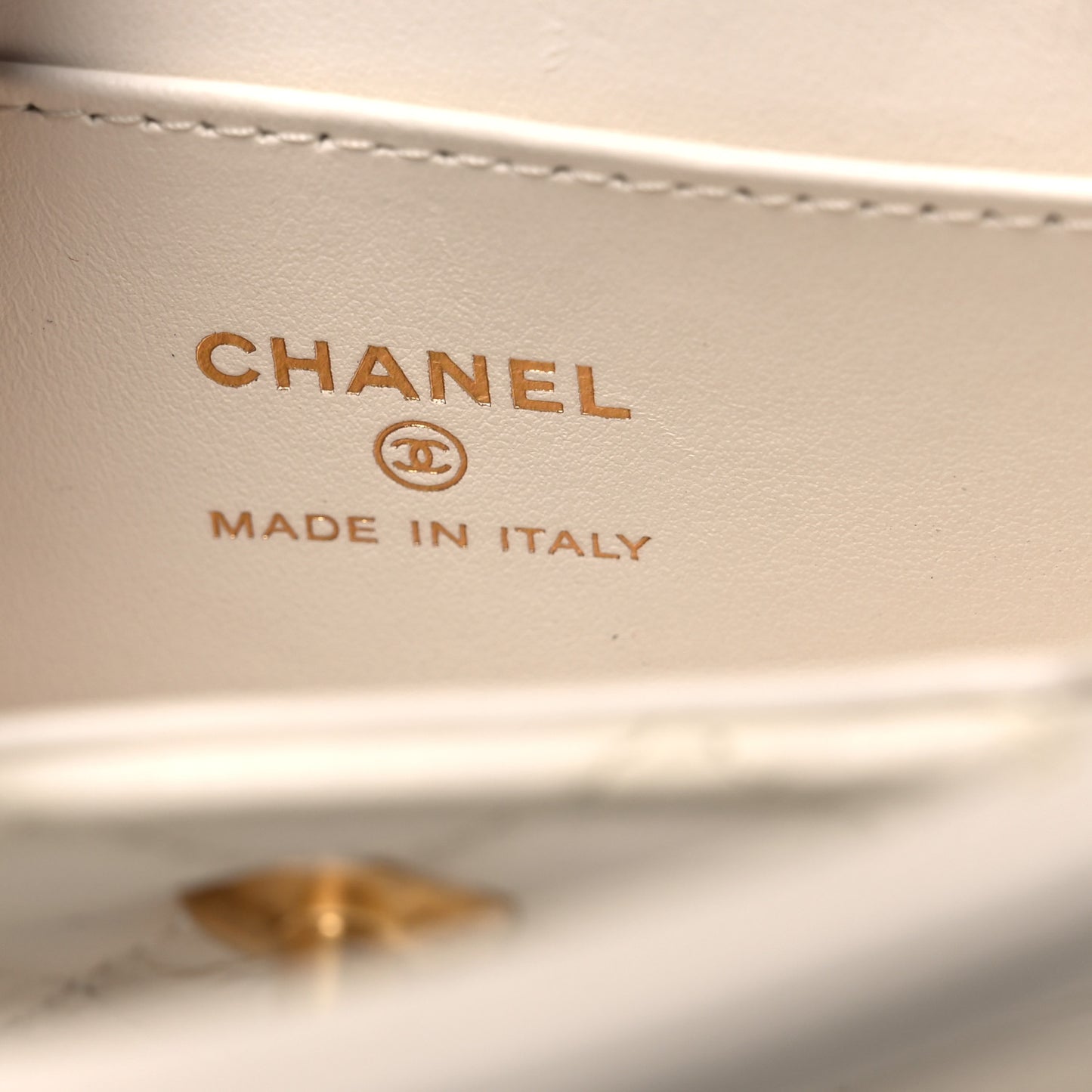 Shiny Aged Calfskin Quilted Mini Nano Kelly Shopper White