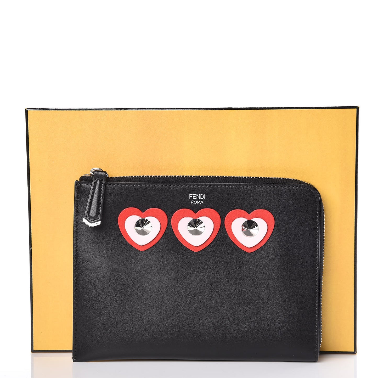 Vitello Heart Zip Around Pouch Black
