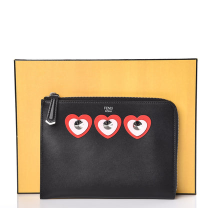 Fendi Vitello Heart Zip Around Pouch Black 10 of 10