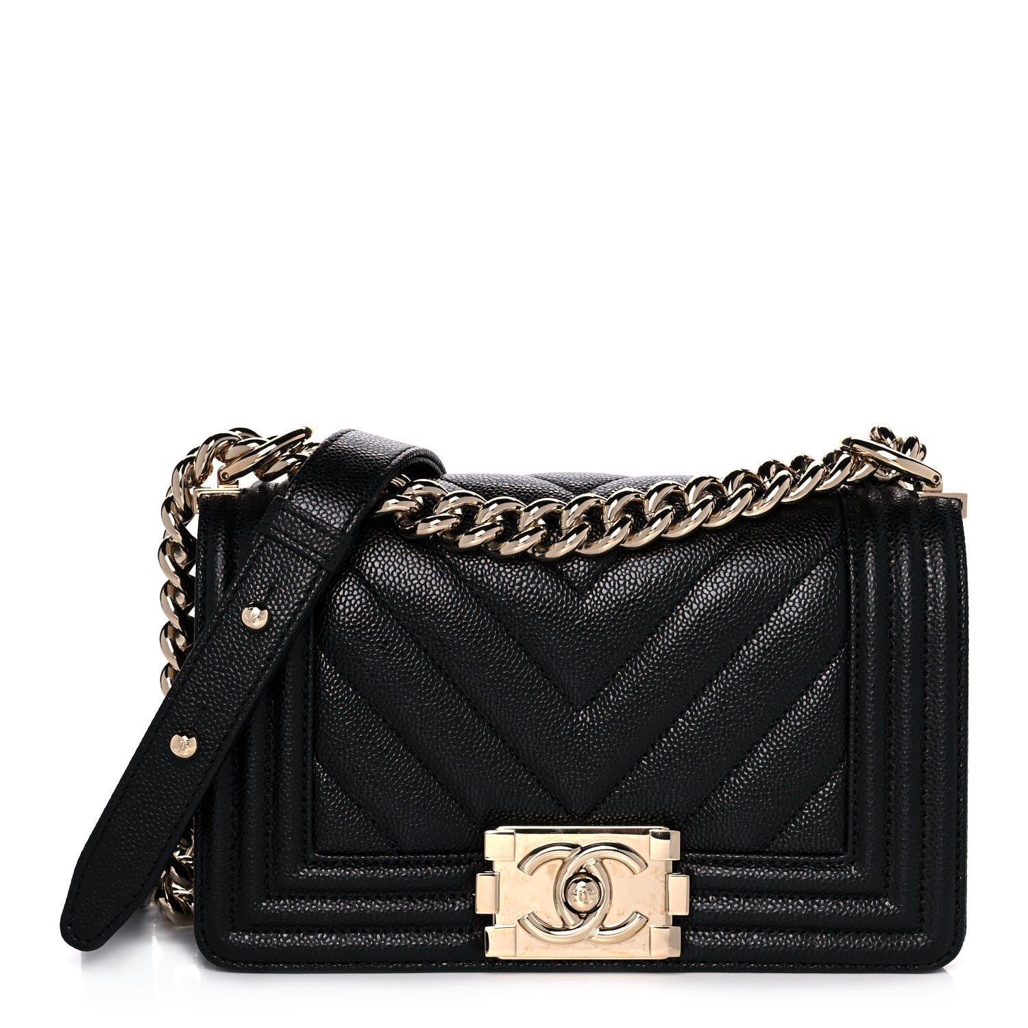 Chanel Caviar Chevron Quilted Small Boy Flap Black 1 of 13