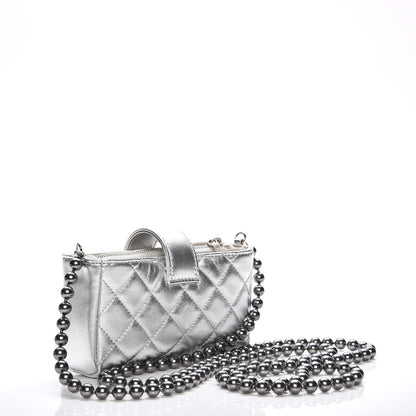 Chanel Metallic Lambskin Quilted Pearl Chain Mini Love Symbols Bag Silver 2 of 8