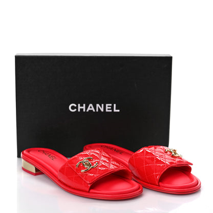Chanel Patent Goatskin Quilted CC Sandals 40 Red 9 of 9
