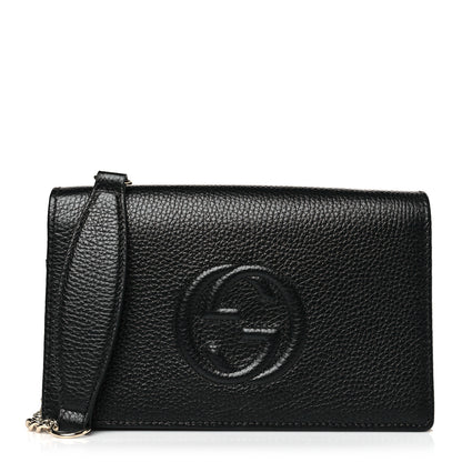Gucci Pebbled Calfskin Soho Wallet On Chain Black 1 of 8