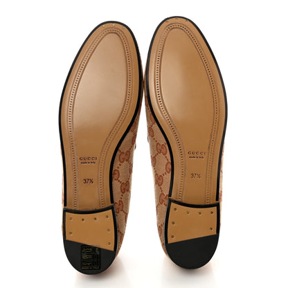 Gucci Canvas GG Monogram Horsebit Womens Jordaan Loafers 37.5 Beige Ruggine 5 of 8