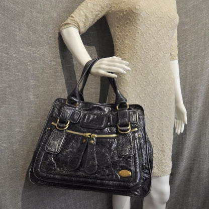 Chloe Leather Large Bay Tote Metallic Navy 2 of 10